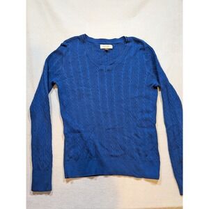 Sonoma Life Style Blue Cable Knit V Neck Sweater Women's Medium Cotton
